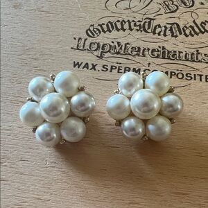 Vintage Richelieu Classic Pearl Cluster Clip-On Earrings - White Pearls